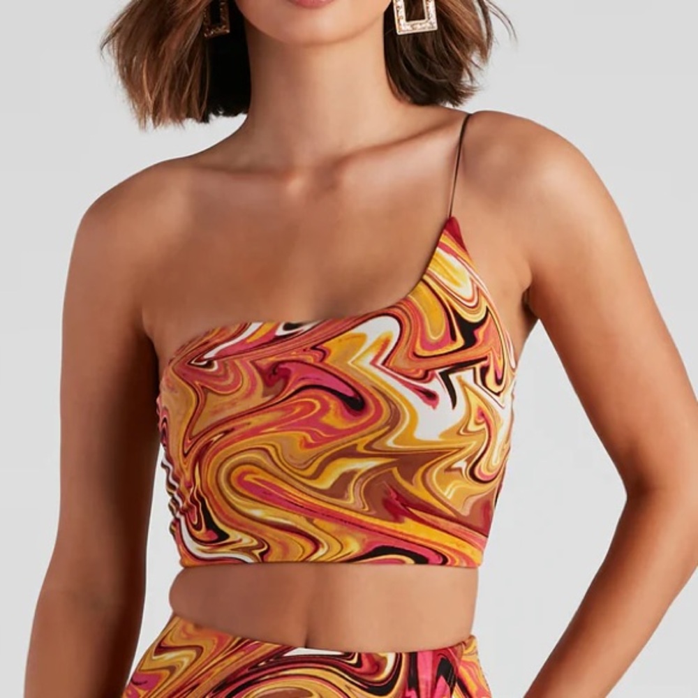 Windsor Orange and yellow one shoulder crop top